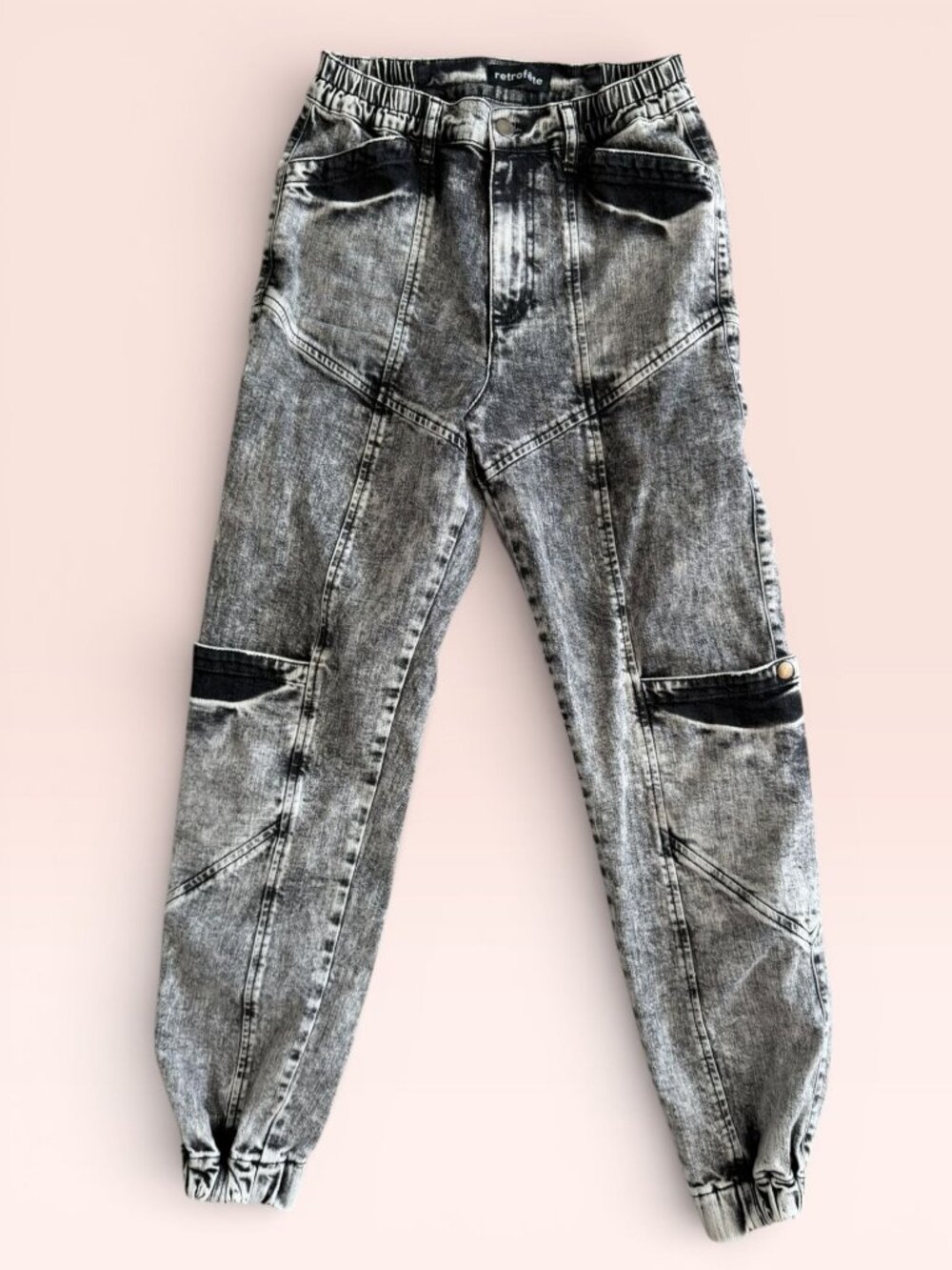 RETROFETE Gray White Acid Wash Jeans Joggers Size 26